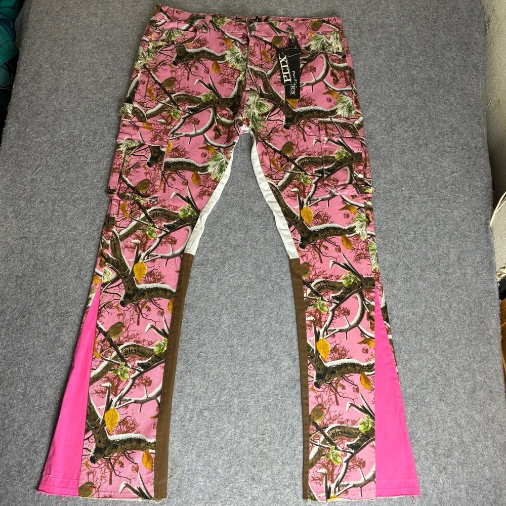 Politics Jeans Company Size 42x35 PLTX Pink Realtree Camo Flared Cargo Pants NWT